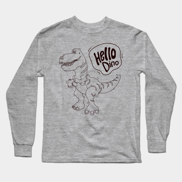 line art illustration of a monochrome dinosaur for kids coloring page Long Sleeve T-Shirt by bloomroge